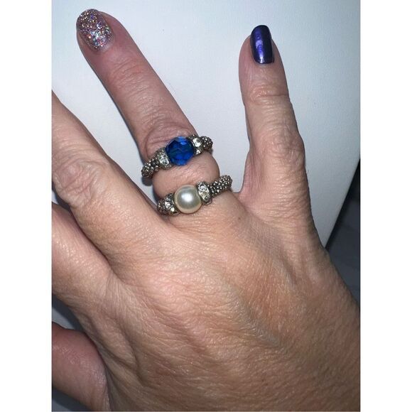 Set‎ of Two Silver Tone and Bead Stretch Rings - Picture 1 of 4